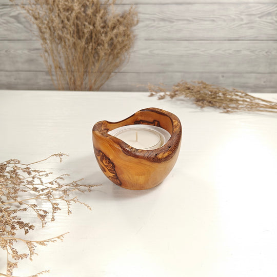 Teelicht-Kerze in Olivenholzschale, TR-S-00110, D 10cm, 60mm Teelicht