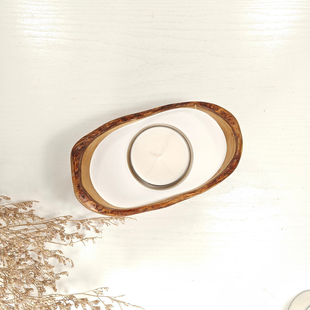 Teelicht-Kerze in Olivenholz-Boot, BRTC-S-00002, L 15cm, 60mm Teelicht