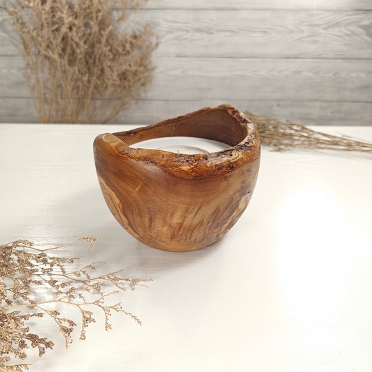 Teelicht-Kerze in Olivenholzschale, TRC-L-00077, D 14cm, 60mm Teelicht