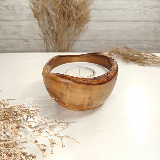 Teelicht-Kerze in Olivenholzschale, TRC-L-00134, D 14cm, 60mm Teelicht