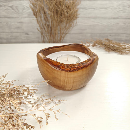 Teelicht-Kerze in Olivenholzschale, TRC-L-00134, D 14cm, 60mm Teelicht