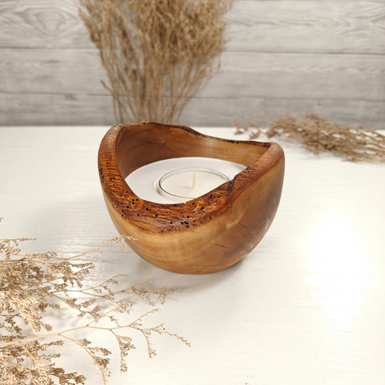 Teelicht-Kerze in Olivenholzschale, TRC-L-00138, D 13cm, 60mm Teelicht