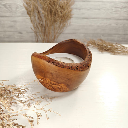 Teelicht-Kerze in Olivenholzschale, TRC-L-00138, D 13cm, 60mm Teelicht