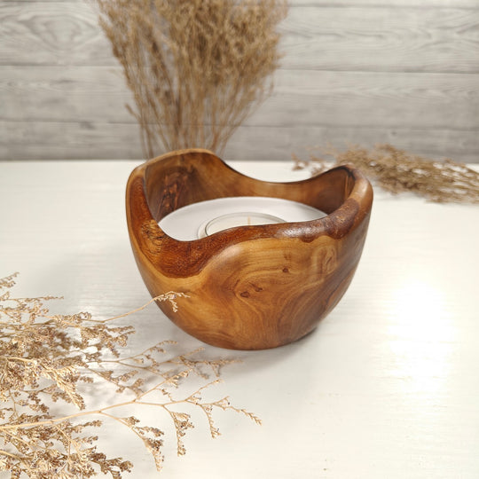 Teelicht-Kerze in Olivenholzschale, TRC-L-00142, D 14cm, 60mm Teelicht
