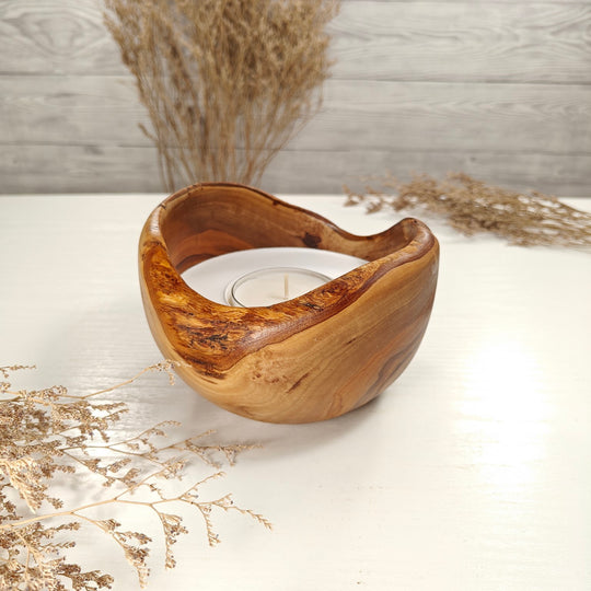 Teelicht-Kerze in Olivenholzschale, TRC-L-00148, D 14cm, 60mm Teelicht