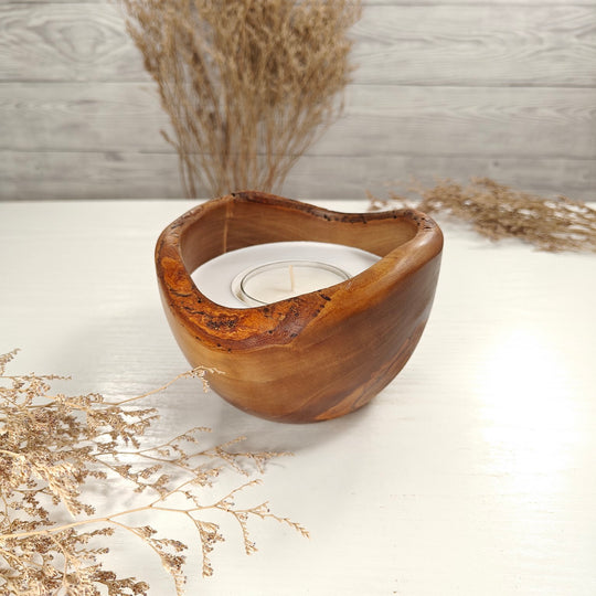 Teelicht-Kerze in Olivenholzschale, TRC-L-00156, D 13cm, 60mm Teelicht