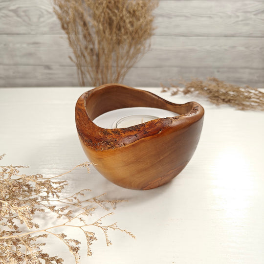 Teelicht-Kerze in Olivenholzschale, TRC-L-00156, D 13cm, 60mm Teelicht