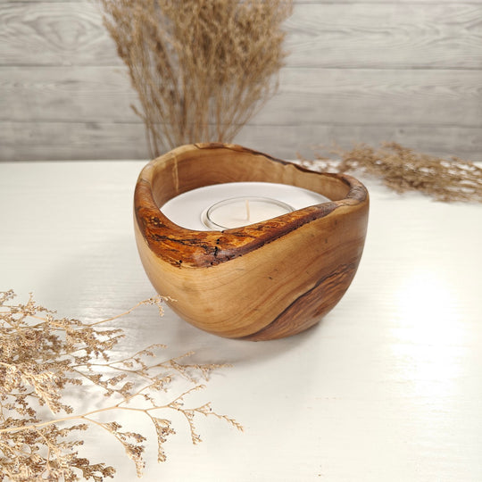 Teelicht-Kerze in Olivenholzschale, TRC-L-00157, D 14cm, 60mm Teelicht