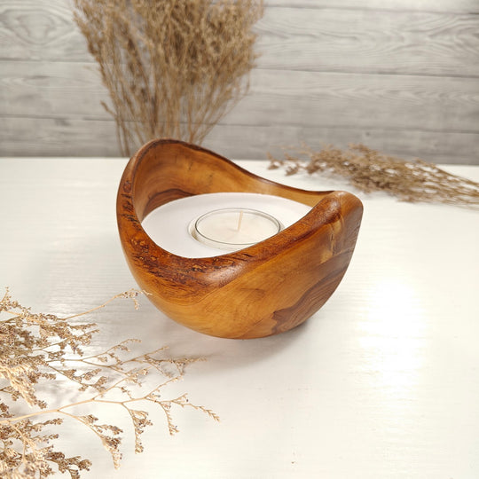 Teelicht-Kerze in Olivenholzschale, TRC-L-00161, D 15cm, 60mm Teelicht