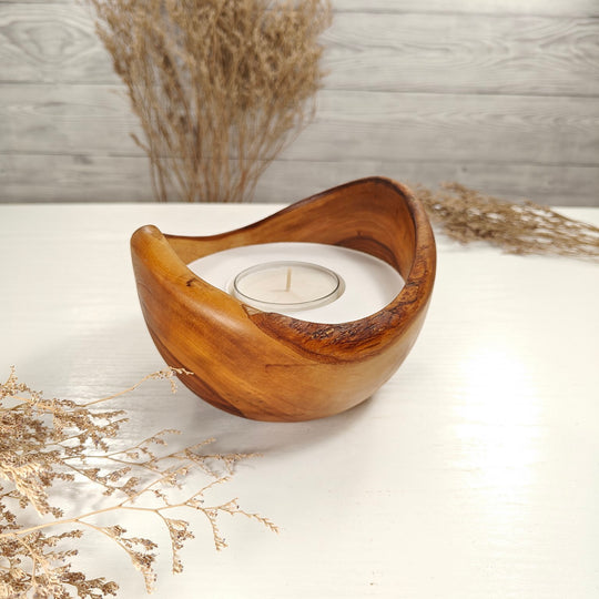 Teelicht-Kerze in Olivenholzschale, TRC-L-00161, D 15cm, 60mm Teelicht