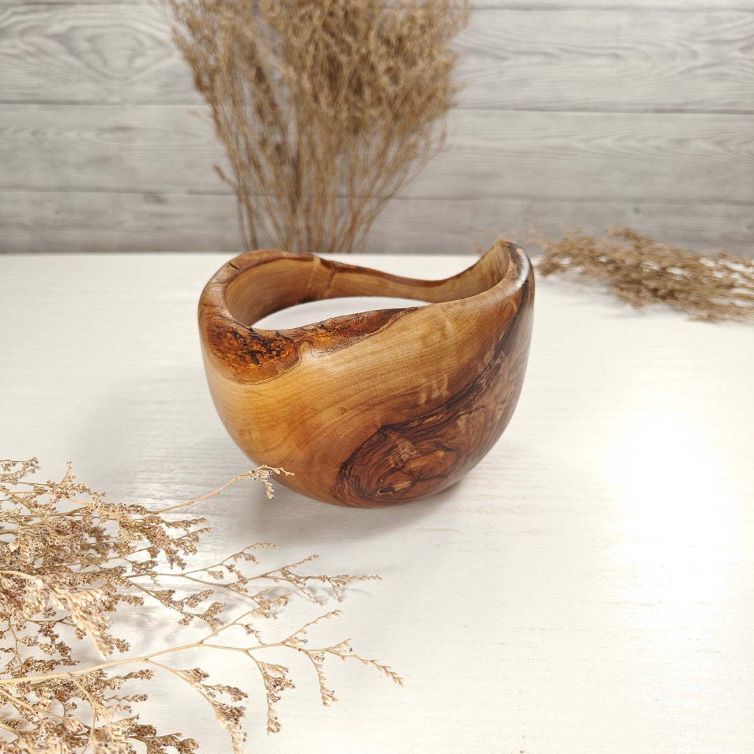 Teelicht-Kerze in Olivenholzschale, TRC-L-00162, D 13cm, 60mm Teelicht