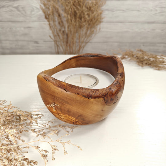 Teelicht-Kerze in Olivenholzschale, TRC-L-00170, D 14cm, 60mm Teelicht