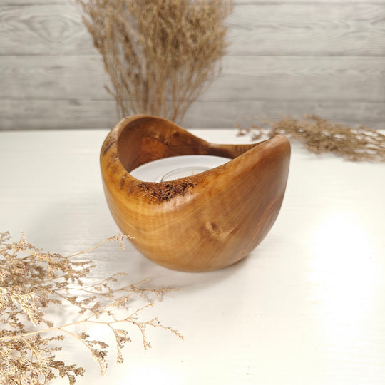 Teelicht-Kerze in Olivenholzschale, TRC-L-00174, D 14cm, 60mm Teelicht