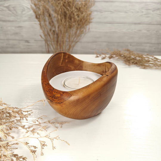 Teelicht-Kerze in Olivenholzschale, TRC-L-00175, D 13cm, 60mm Teelicht