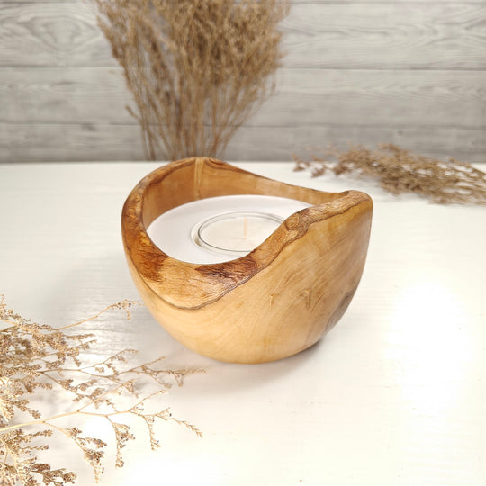Teelicht-Kerze in Olivenholzschale, TRC-L-00178, D 14cm, 60mm Teelicht