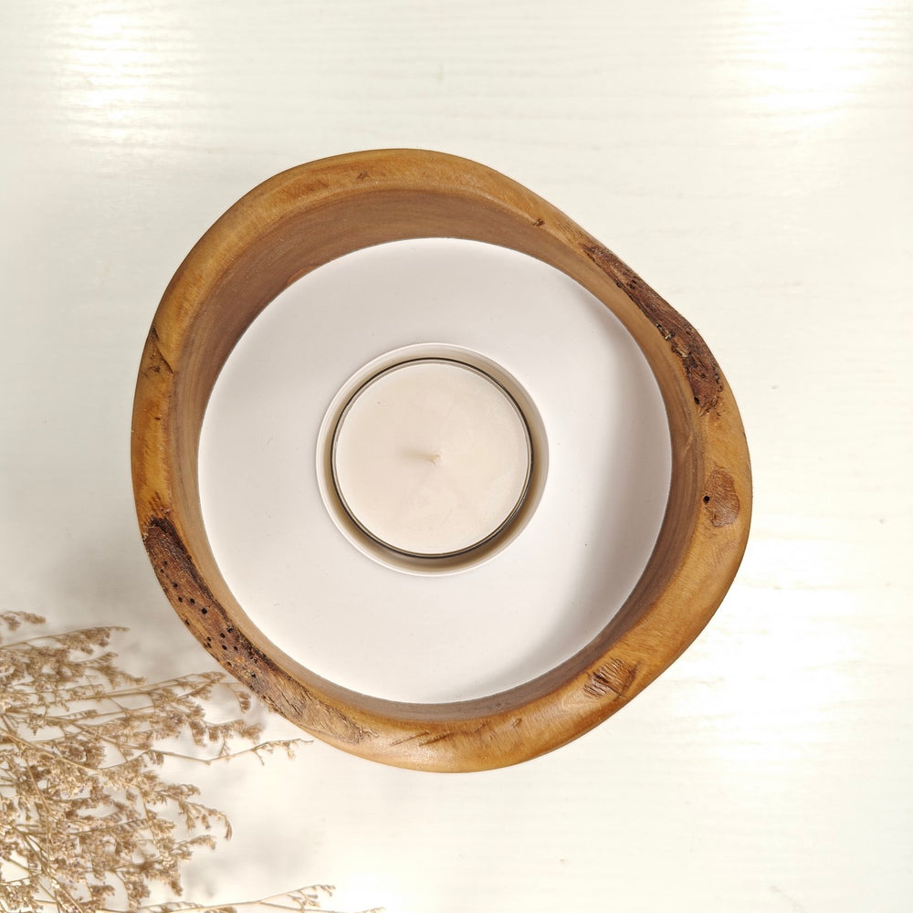 Teelicht-Kerze in Olivenholzschale, TRC-L-00181, D 15cm, 60mm Teelicht