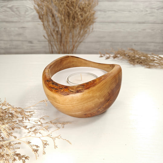 Teelicht-Kerze in Olivenholzschale, TRC-L-00183, D 14cm, 60mm Teelicht