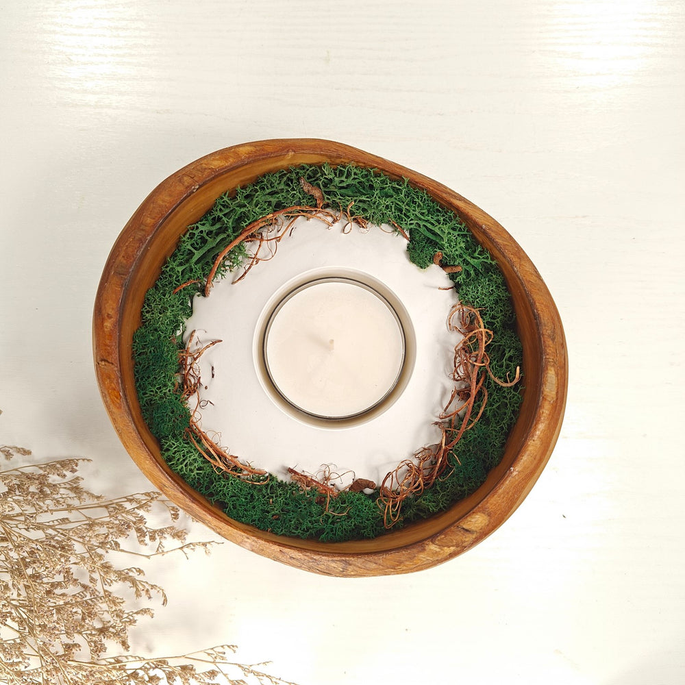 Teelicht-Kerze in Olivenholzschale, TRC-XL-00038, D 16cm, 60mm Teelicht