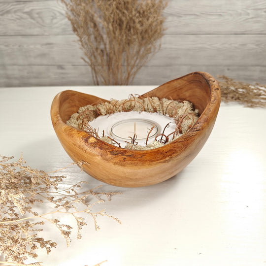 Teelicht-Kerze in Olivenholzschale, TRC-XL-00050, D 18cm, 60mm Teelicht