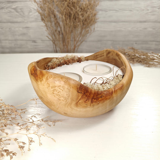 Teelicht-Kerze in Olivenholzschale, TRC-XL-00062, D 18cm, 60mm Teelicht